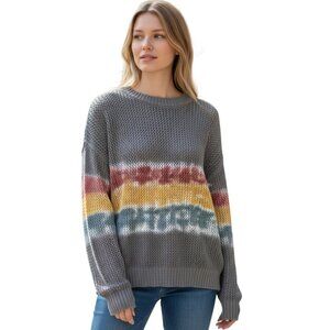 Spiritual Gangster Gray Colorblock Open Knit Relaxed Sweater